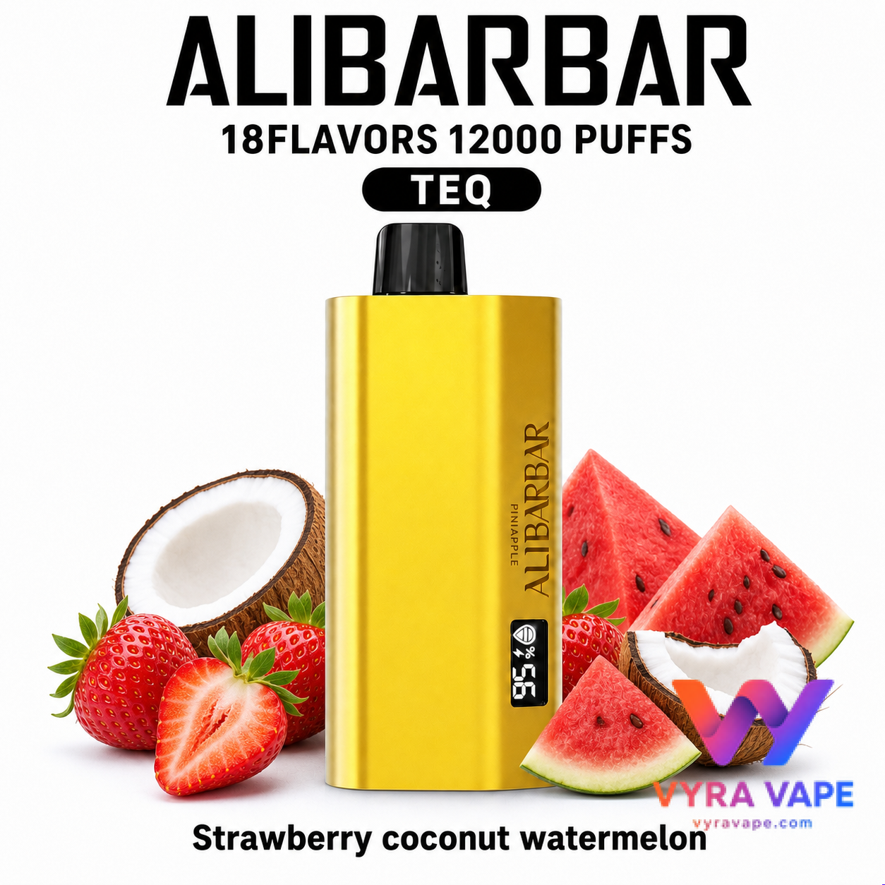 alibarbar-teq-strawberry-coconut-watermelon ALIBARBAR TEQ 12000 Puffs – Strawberry Coconut Watermelon - Image 1