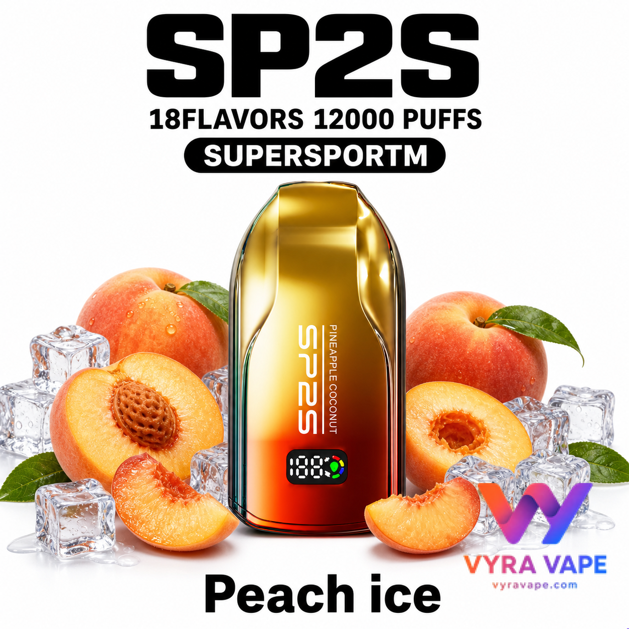 sp2s-supersportm-peach-ice SP2S SUPERSPORT M 12000 Puffs – Peach Ice - Image 1