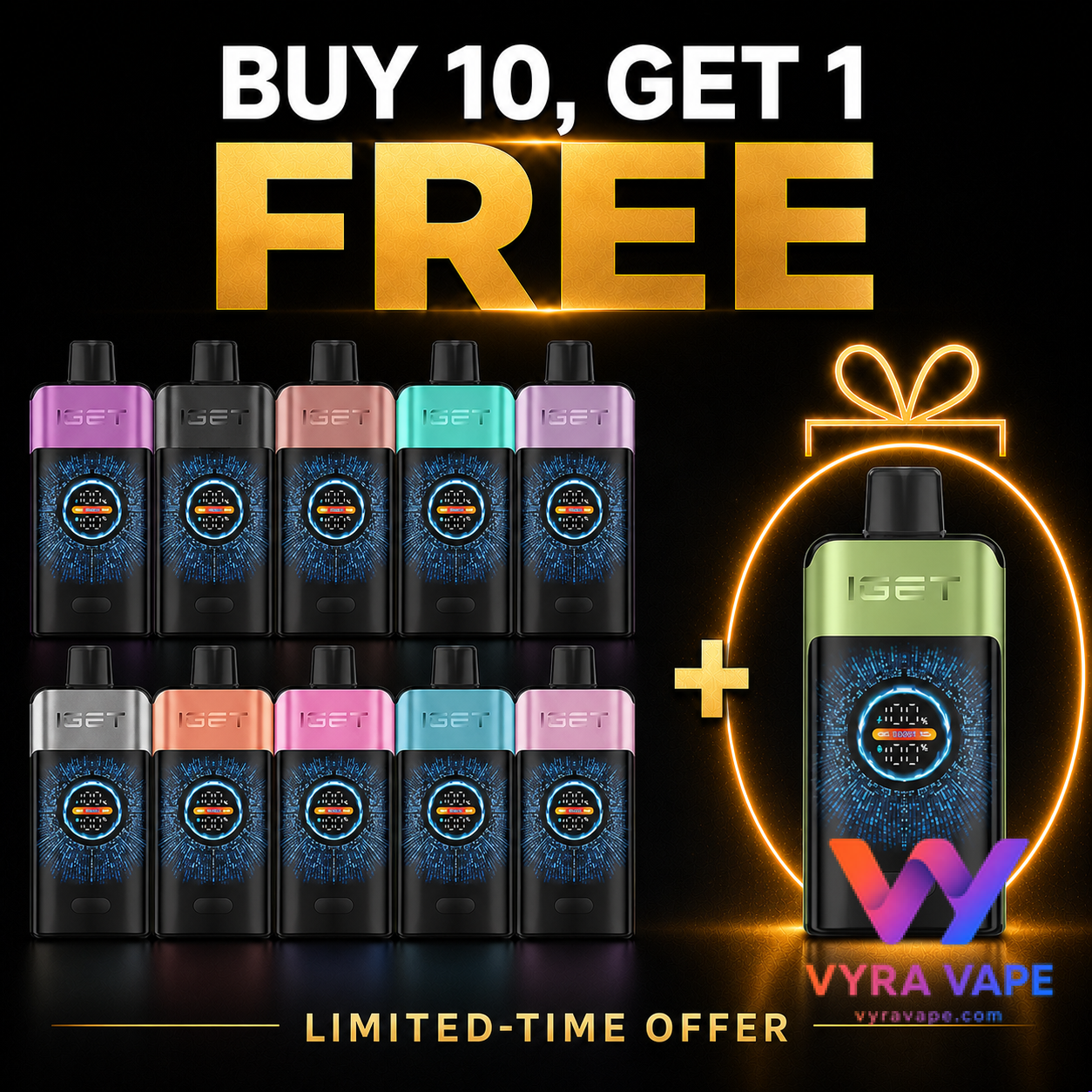 buy-10-iget-screen-get-green-free IGET ONE 12000 Puffs – Buy 10 Get 1 Free - Image 1